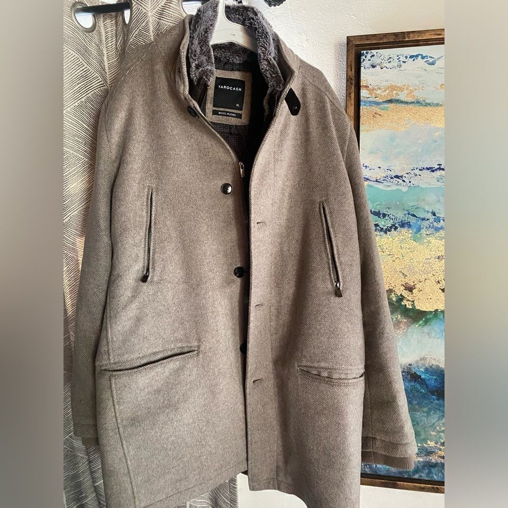 Tarocash Mens Wool Blend Jacket Brown Size XL Long Sleeve Zip Buttons